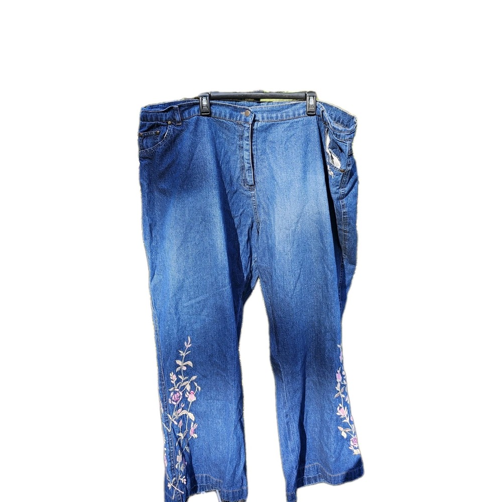 Vintage Venezia Vitale Denim Jeans Plus 32W Floral Embroidered Pockets & Legs